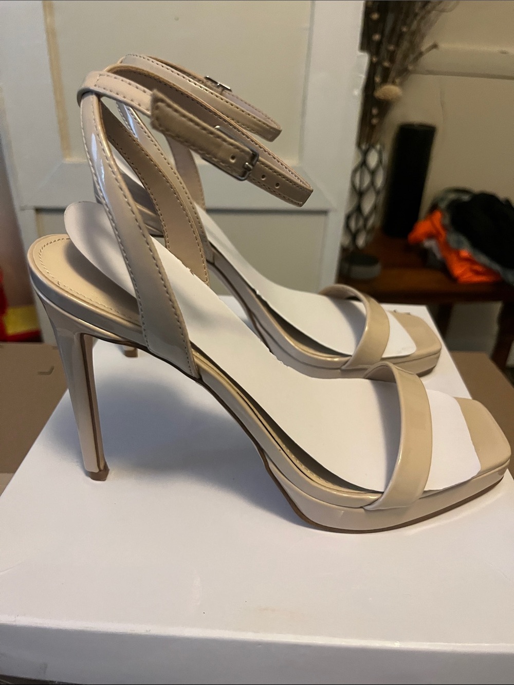 Nine West Beige Ankle-Strap Stiletto Sandals